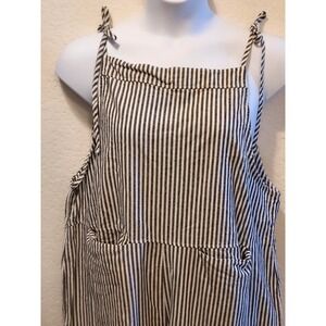 Linen Blend Jumpsuit Overalls Bib Chore Gardening Wide Leg Black & White XXL